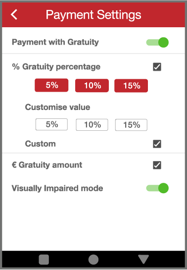 DX8000 screenshot payment settings